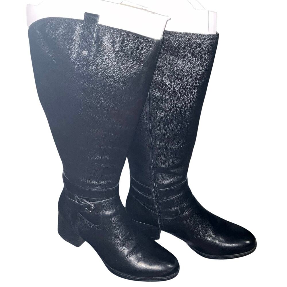 Naturalizer Equestrian Wide Calf Leather Riding Boots Black Buckle EUC 8.5M